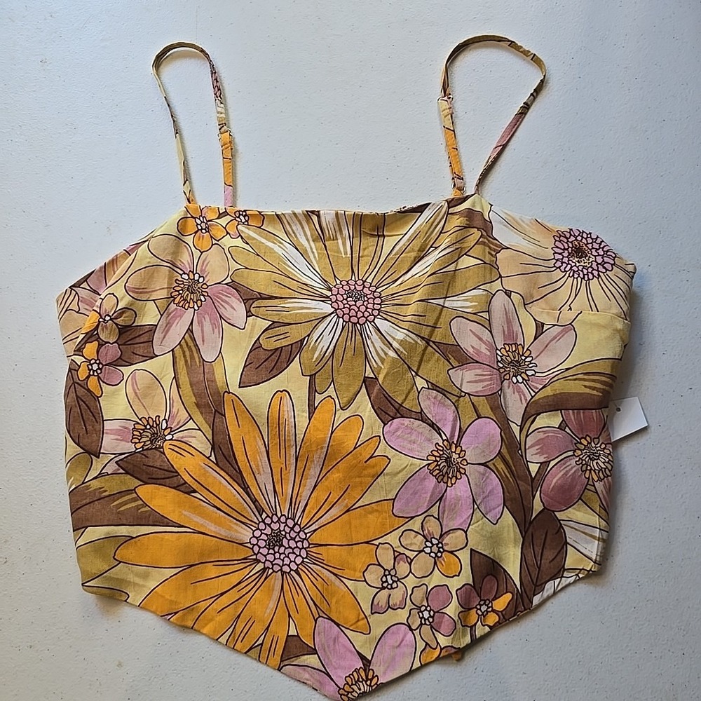 Angie "The‎ Birdie" Top Mustard Floral Boho L/XL New With Tags